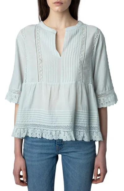 Zadig & Voltaire Tosea Cotton Blend Peplum Blouse In Mist