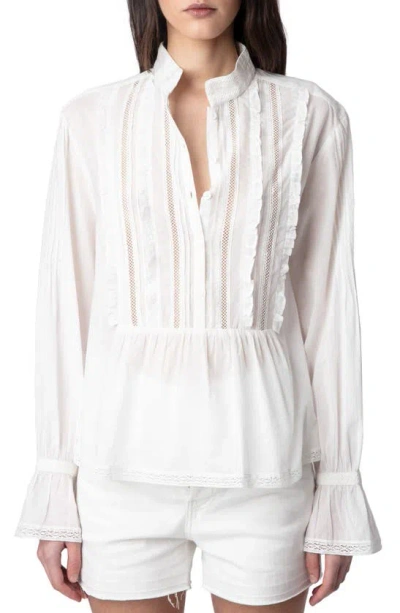 Zadig & Voltaire Tricia Embroidered Cotton Blouse In Blanc
