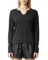 Zadig & Voltaire Tunisien Split Neck Top In Carbone
