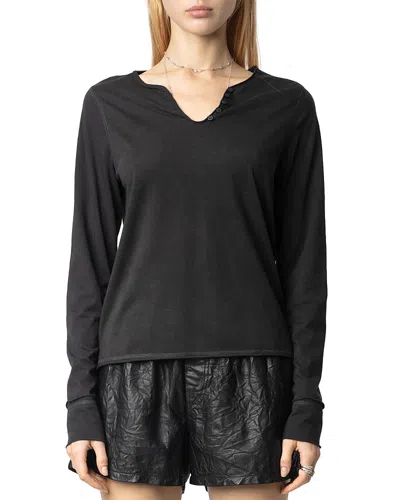 Zadig & Voltaire Tunisien Split Neck Top In Carbone