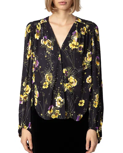 ZADIG & VOLTAIRE TURIN CREPE YOKO STRASS NOIR BUTTON UP SHIRT