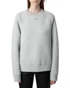 Zadig & Voltaire Upper Pmo Rhinestone Wings Sweatshirt In Gris Chine
