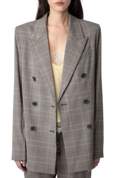 Zadig & Voltaire Vaena Windowpane Plaid Wool Jacket In Gris