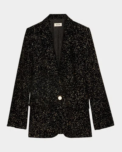 Zadig & Voltaire Valse Glitter Dots Velvet Blazer In Noir
