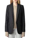 Zadig & Voltaire Visko Double-breasted Embellished Velvet Blazer In Anthracite