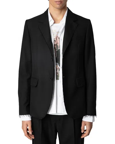 Zadig & Voltaire Vanilleh Raw Edges Straight Cut Blazer In Noir