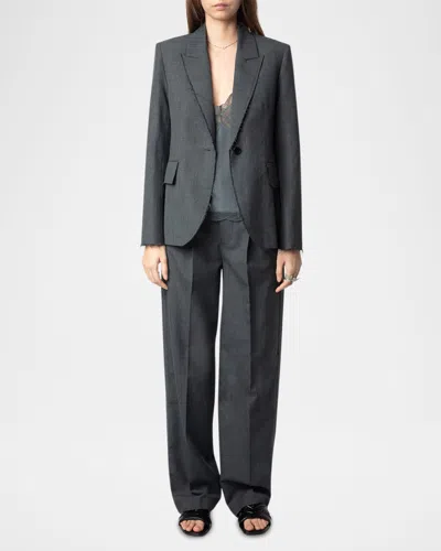 Zadig & Voltaire Vavy Raw-edge Blazer In Gris Chine