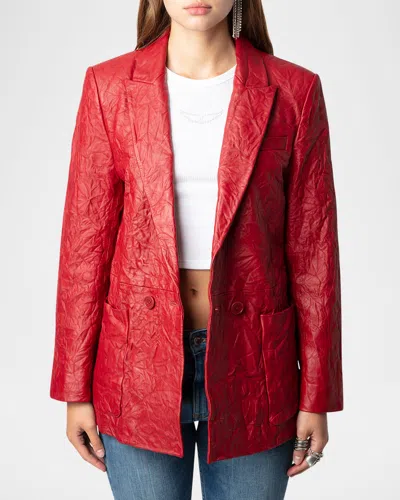 Zadig & Voltaire Visko Crinkle Leather Jacket In Crimson