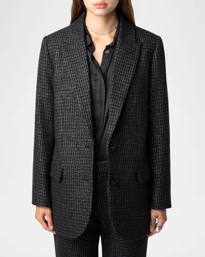 Zadig & Voltaire Viva Shimmer Tweed Single-breasted Blazer In Black