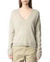 Zadig & Voltaire Vivi Patch Cashmere V-neck Sweater In Geology