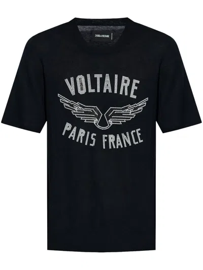 Zadig & Voltaire Ida Cp Wings Strass Cashmere Sweater In Black