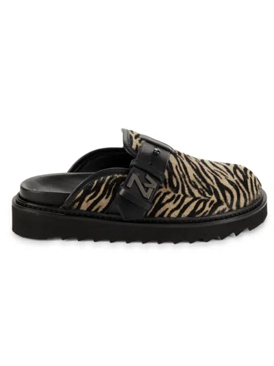 Zadig & Voltaire Women's Alpha Zebra Print Leather Mules In Taupe
