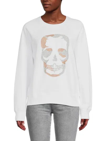Zadig & Voltaire Women's Camo Skull Crewneck Sweatshirt In Blanc
