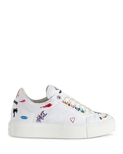 ZADIG & VOLTAIRE WOMEN'S LA FLASH EMBELLISHED LACE UP LOW TOP SNEAKERS