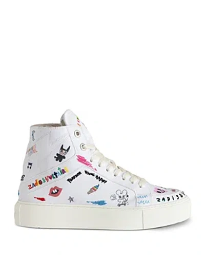 Zadig & Voltaire Zadig&voltaire Women's Blanc High Flash Graphic-print Canvas High-top Trainers