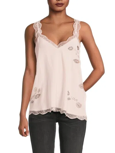 Zadig & Voltaire Women's Lace Trim Silk Camisole In Blossom Pink