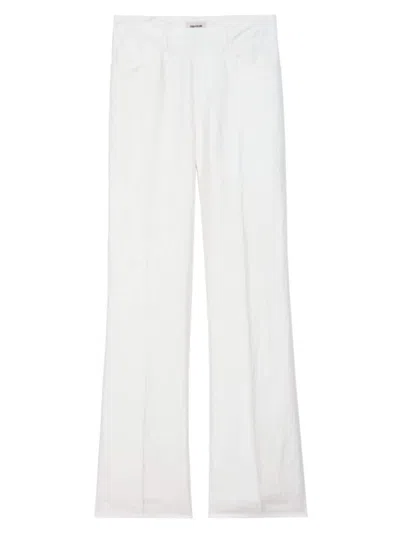 Zadig & Voltaire Women's Pistol Linen-blend Straight-leg Pants In Blanc