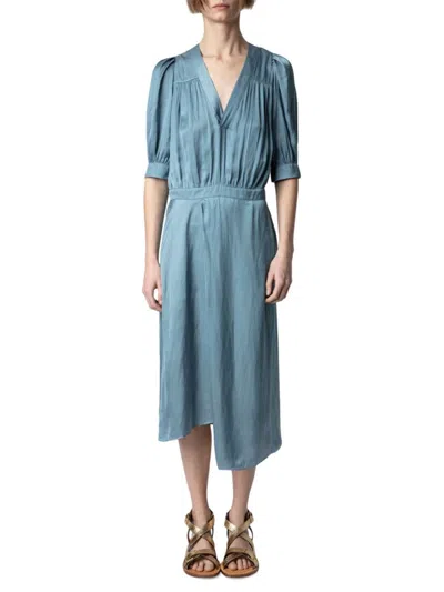 Zadig & Voltaire Women's Ralia Satin Wrap Midi-dress In Blue