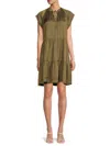 Zadig & Voltaire Rito Satin Self-tie High Neck Tiered Mini Dress In Laurier