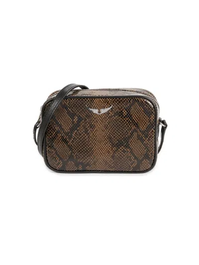 Zadig & Voltaire Women's Small Python Embossed Leather Boxy Shoulder Bag In Taupe