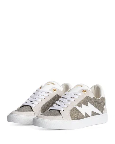 Zadig & Voltaire Women's Sparkle Lace Up Low Top Sneakers In Silver