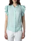 Zadig & Voltaire Ruffled-sleeve Blouse In Celadon