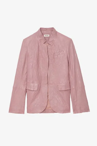 Zadig & Voltaire Women's Very Crinkled Leather Blazer In Primerose In Pink