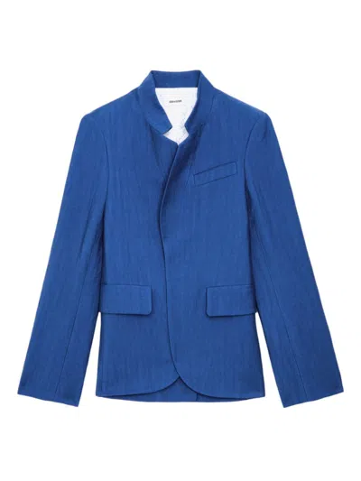 Zadig & Voltaire Very Crinkled Linen-blend Blazer In Blue