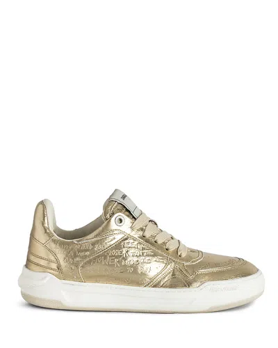 ZADIG & VOLTAIRE WOMEN'S WINGS VINTAGE METALLIC GOLD GRAFFITI SNEAKERS