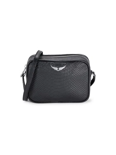 Zadig & Voltaire Women's Xs Lizard Embossed Leather Camera Shoulder Bag In Noir