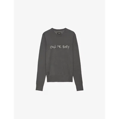 ZADIG & VOLTAIRE WOMENS ANTHRACITE PRAVIS ROUND-NECK CASHMERE JUMPER