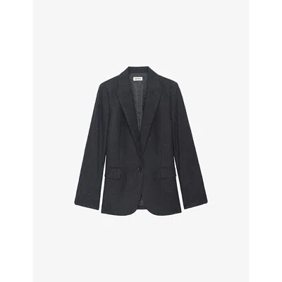 Zadig & Voltaire Womens Valse Stripe Star-patch Wool-blend Blazer Anthracite