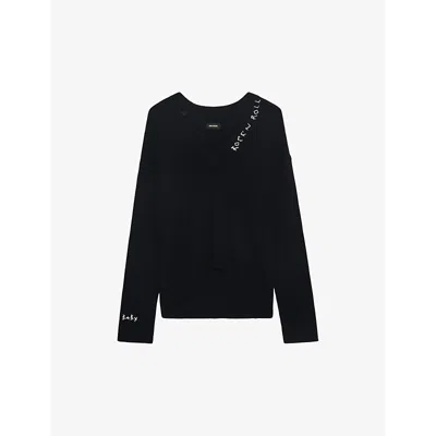 ZADIG & VOLTAIRE WOMENS BLACK MIKY V-NECK CASHMERE JUMPER
