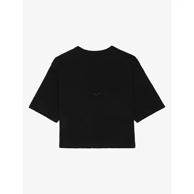 Zadig & Voltaire Womens Mila Brand-embroidered Cotton And Linen-blend T-shirt Black