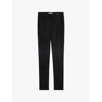 ZADIG & VOLTAIRE WOMENS BLACK PANNY RHINESTONE-EMBELLISHED STRAIGHT-LEG WOVEN TROUSERS