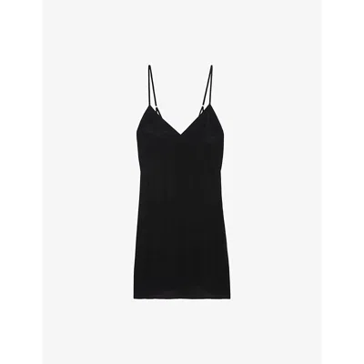 ZADIG & VOLTAIRE WOMENS BLACK RAMELI V-NECK ADJUSTABLE-STRAP WOVEN MINI DRESS XS