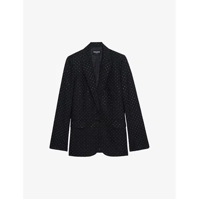 ZADIG & VOLTAIRE WOMENS BLACK VALSE RHINESTONE-EMBELLISHED WOVEN BLAZER