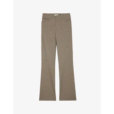 ZADIG & VOLTAIRE WOMENS CAMEL PISTOL POLKA-DOT FLARED-LEG STRETCH-WOVEN TROUSERS