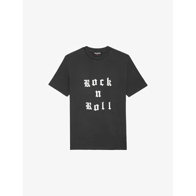 Zadig & Voltaire Womens Slogan-print Short-sleeve Cotton T-shirt Carbone