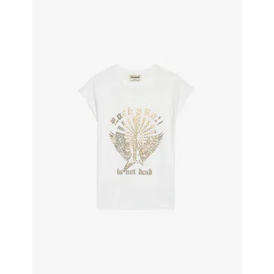 Zadig & Voltaire Womens Cloe Rhinestone-embellished Organic Cotton-jersey Tank Top White