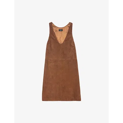Zadig & Voltaire Womens Rasha Sleeveless Panelled Suede Mini Dress Cognac