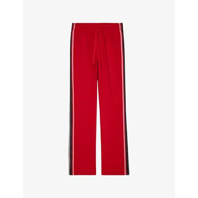 ZADIG & VOLTAIRE WOMENS POMY SIDE-STRIPE WOVEN JOGGING BOTTOMS CRIMSON