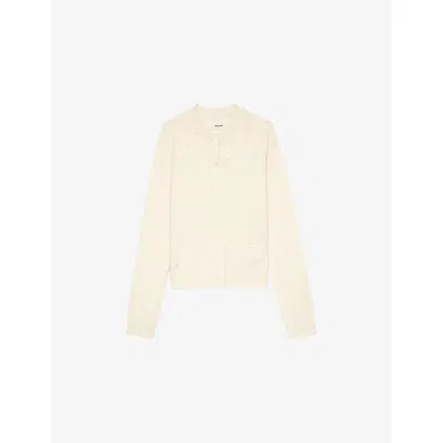 Zadig & Voltaire Womens Alpha Frayed-star Cotton-blend Knitted Cardigan Ecru Xs