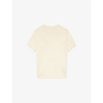 Zadig & Voltaire Womens Ecru Bully Frayed-star Short-sleeve Cotton-blend Knitted Jumper Xs