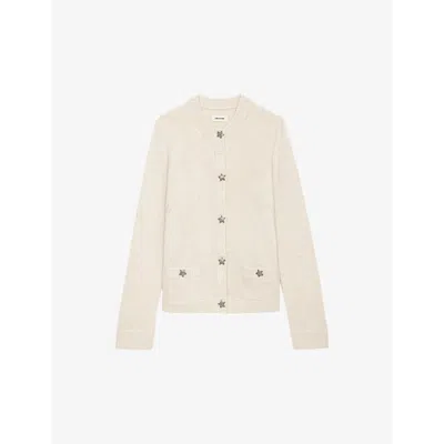 ZADIG & VOLTAIRE WOMENS ECRU MARCYA EMBELLISHED-BUTTON CASHMERE CARDIGAN XS
