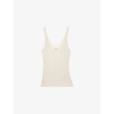 Zadig & Voltaire Womens Nora V-neck Ribbed Cashmere Tank Top Ecru