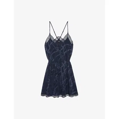 Zadig & Voltaire Womens Encre Risty Lace-trim Jacquard Silk Mini Dress Xs In Blue