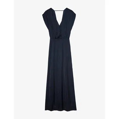 Zadig & Voltaire Womens Encre Ritmic Draped Satin Maxi Dress In Blue