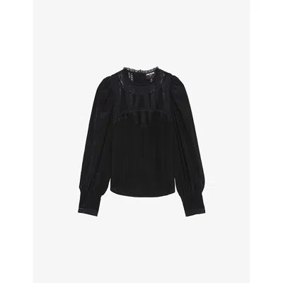 Zadig & Voltaire Womens Thena Lace-embroidered Long-sleeve Silk Blouse Flake