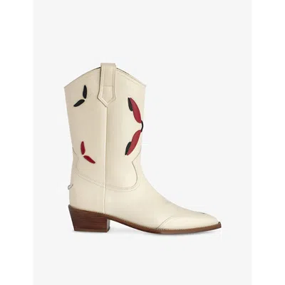 ZADIG & VOLTAIRE WOMENS FLASH CARA CONTRAST-EMBROIDERY WESTERN LEATHER ANKLE BOOTS EUR 37 / 4 UK